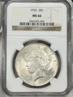 1922-P $1 Peace Dollar NGC MS66 90% Silver Philadelphia One US Coin WOW!