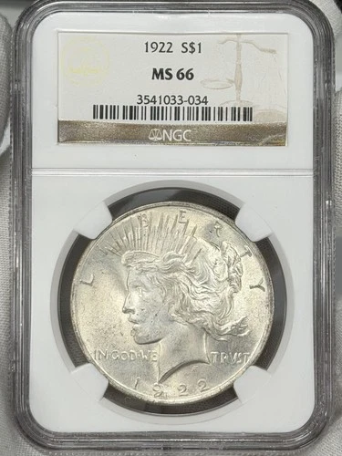 1922-P $1 Peace Dollar NGC MS66 90% Silver Philadelphia One US Coin WOW!
