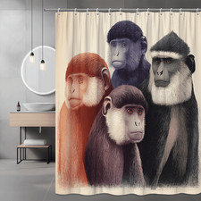 Monkey Portrait Shower Curtain, Four Primate Faces Print