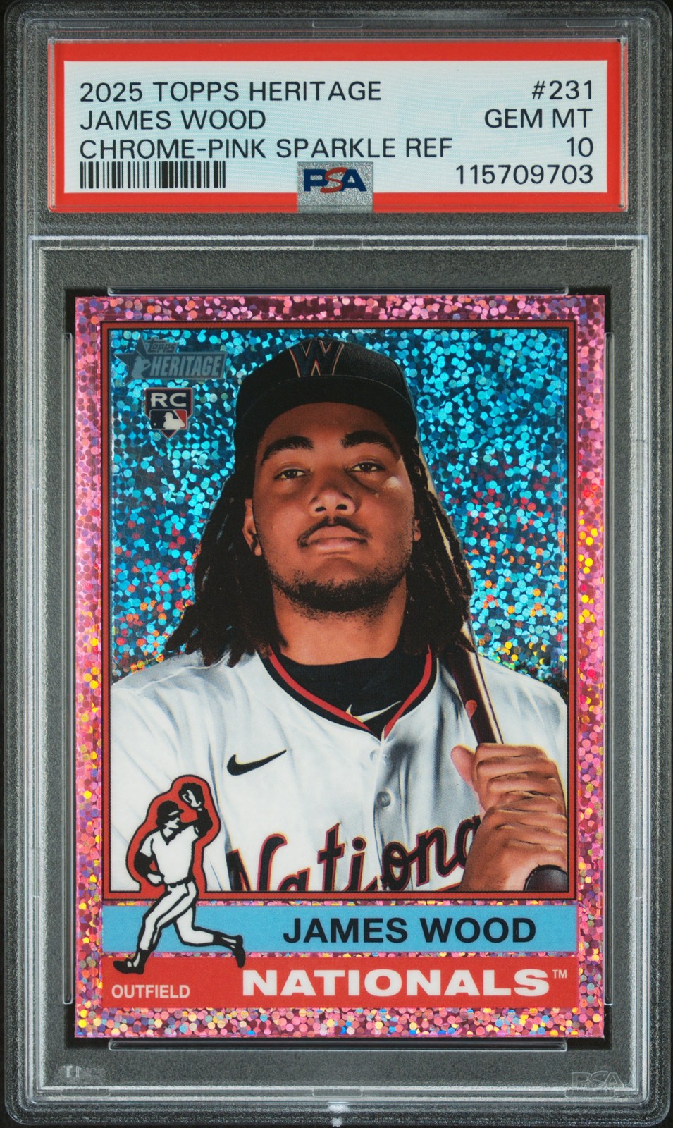 2025 TOPPS HERITAGE CHROME-PINK SPARKLE REFRACTOR #231 JAMES WOOD PSA 10