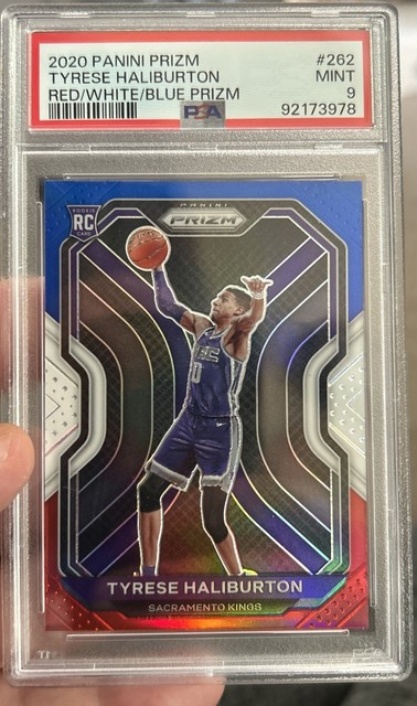 2020-21 Panini Prizm Red White & Blue Prizm Rookie Tyrese Haliburton PSA 9 MINT