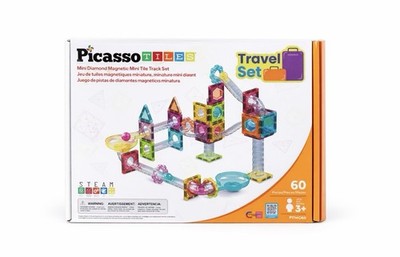 PicassoTiles Travel Set 60-Piece Magnetic Marble Run-STEM Building Toy for Kids