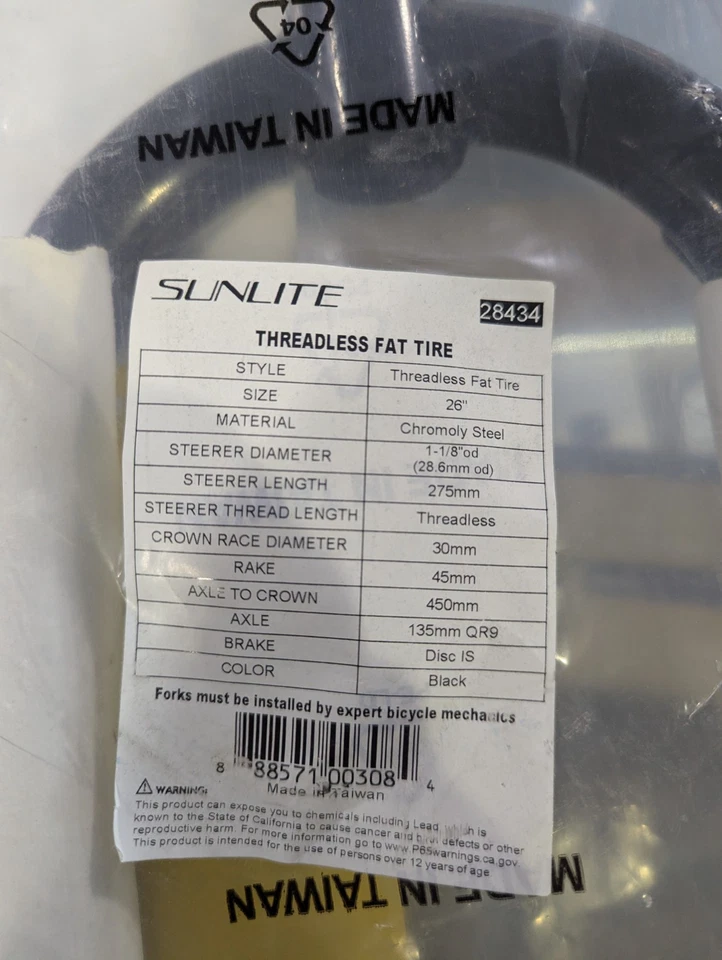 Sunlite Threadless Fat Tire Fork 26" - Image 2 of 2