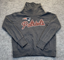 NFL New England Patriots Mujer’s L Gris Capucha Cuello Sudadera Pullover Sudadera con Capucha