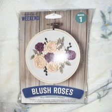 Leisure Arts Blush Roses Hand Embroidery Kit Flowers Plants Theme