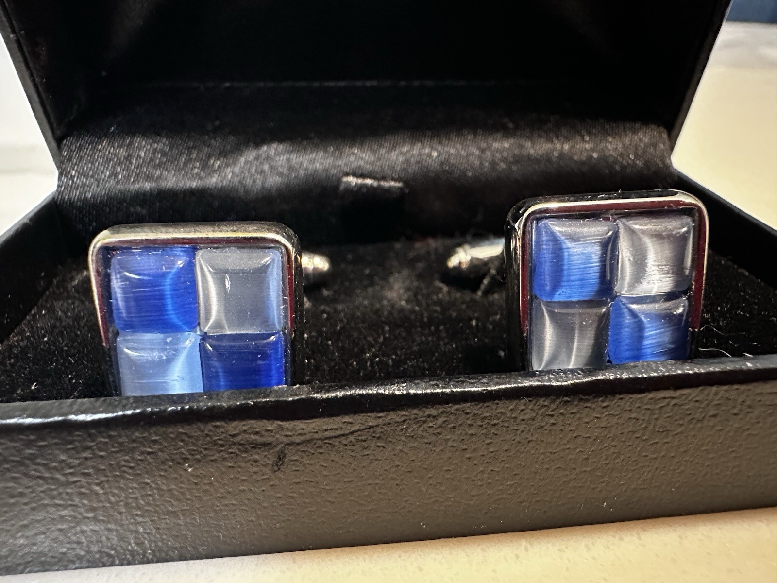 Elegant Blue & Silver Patchwork Cufflinks for Men - image 2