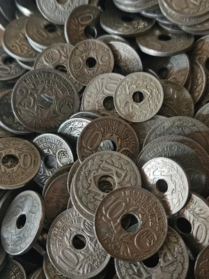 Lot 5 10 25 centimes Lindauer Cupro-Nickel Pièces à Trou France Choisissez ! - Photo 1/2