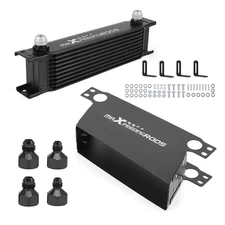10AN Oil Cooler 10 Row Universal Engine Transmission Aluminum Black w/ Brackets