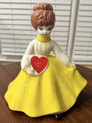 Vintage Ceramic Figurine Lady Holding A Red Heart! Inspired by Dolly Parton