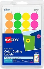 3/4in Round Neon ColorCodingLabelsLaser 3/4in dia 4x6in sheets Assorted 1008/PK