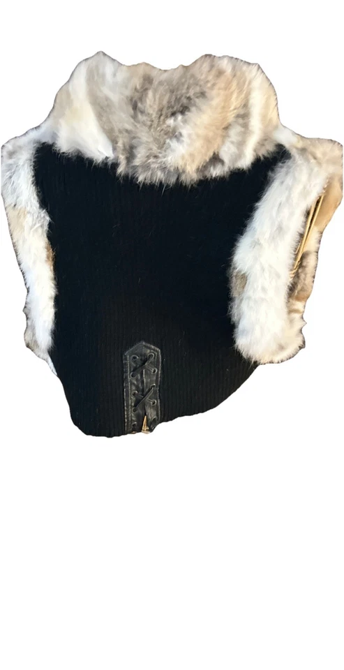 Vintage 90s streetwear rabbit fur cropped Vest Sweater Lace Back M XS Free Ship! - Image 4 of 4