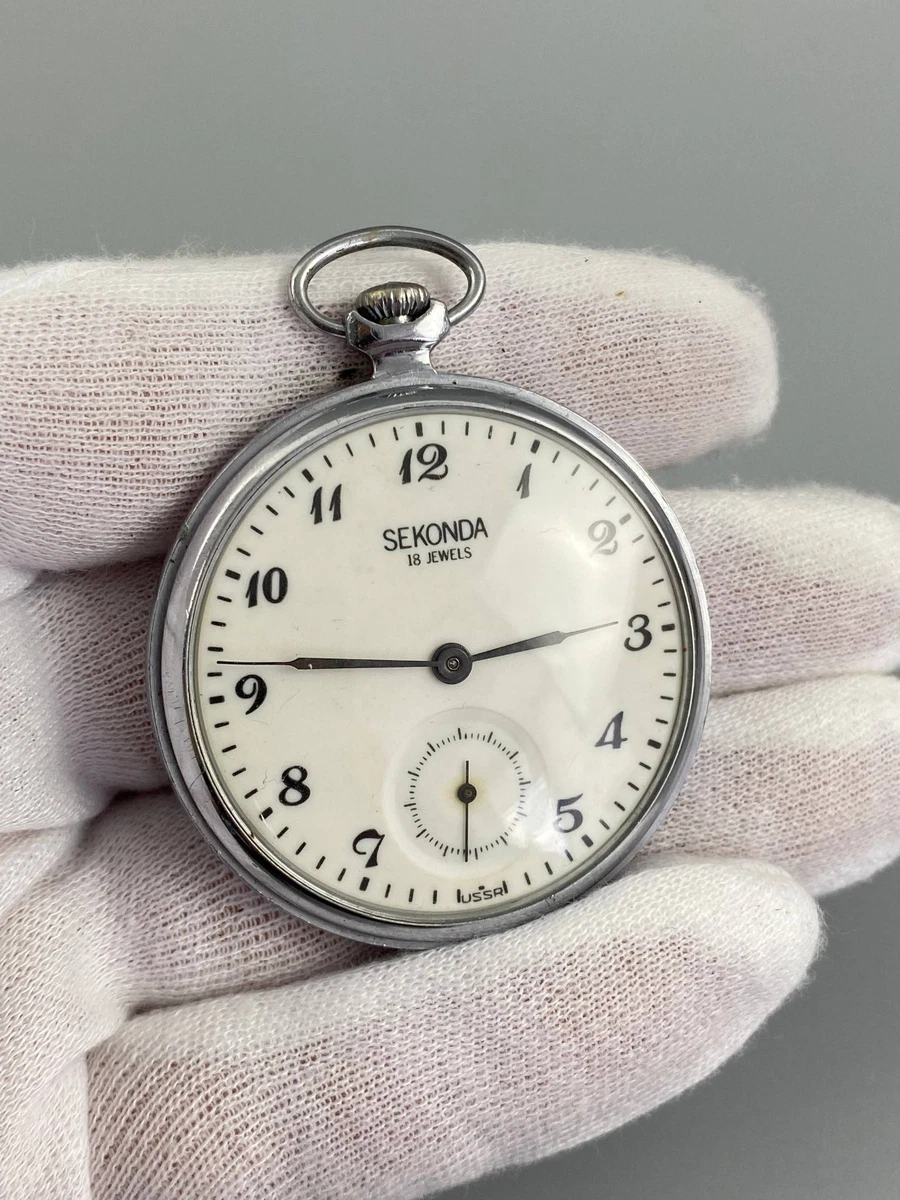 Reloj Bolsillo Vintage Sekonda Soviética URSS 18 Joyas Reloj Mecánico Raro