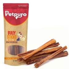 Bully Sticks 12" Natural Beef Dog Chews  Treats  US-Based Brand