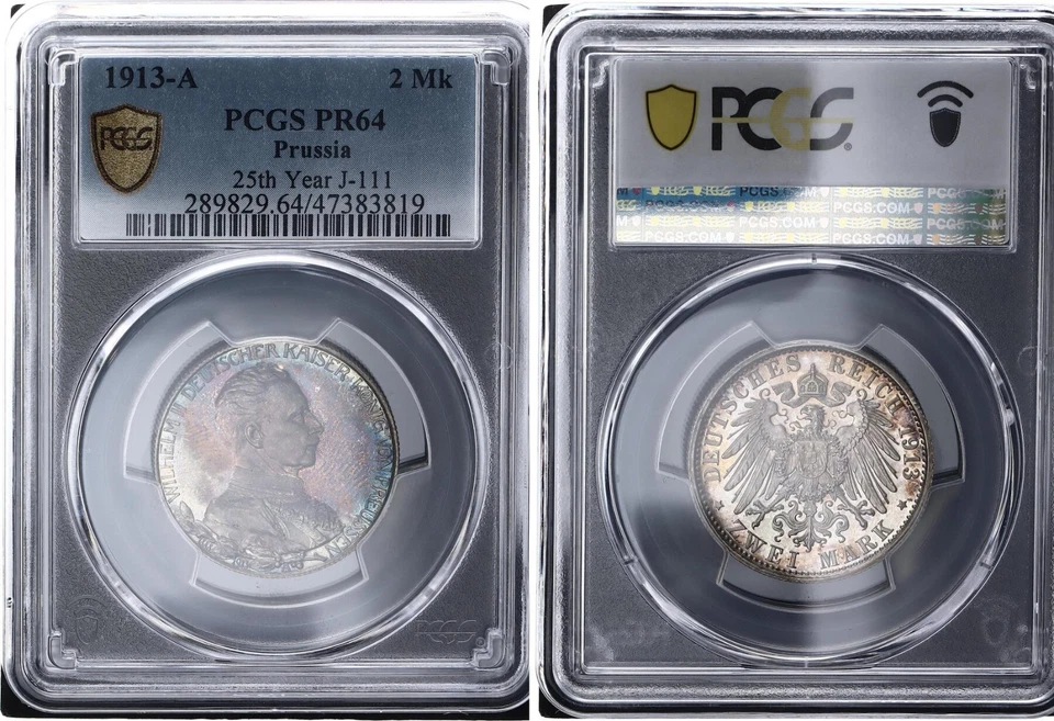 Preußen 2 Mark Silber 1913 A Wilhelm II. 25 jähriges Reg. PCGS PR64 PP 143862 - Bild 1 von 1