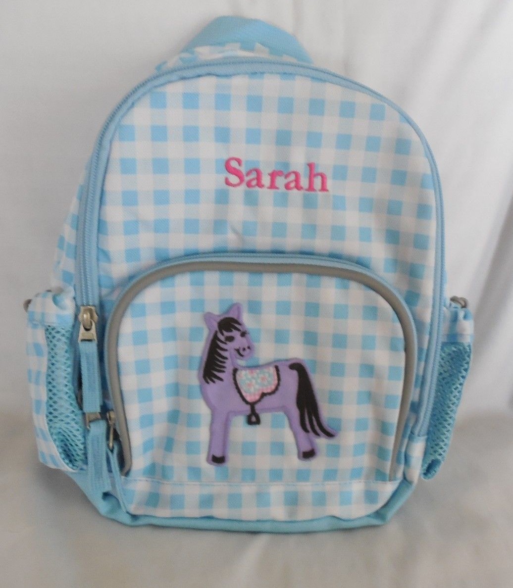Pottery Barn Kids Fairfax Blue Gingham Horse Pre K Backpack 