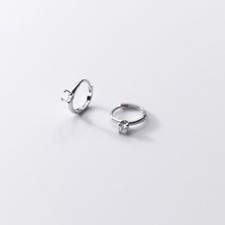 Girls 925 Sterling Silver Solitaire CZ Huggie Hoop Earrings A4096