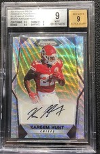 2017 PANINI PRIZM KAREEM HUNT, #RA-KH, AUTO, ROOKIE, BLUE WAVE, SERIAL #075/149