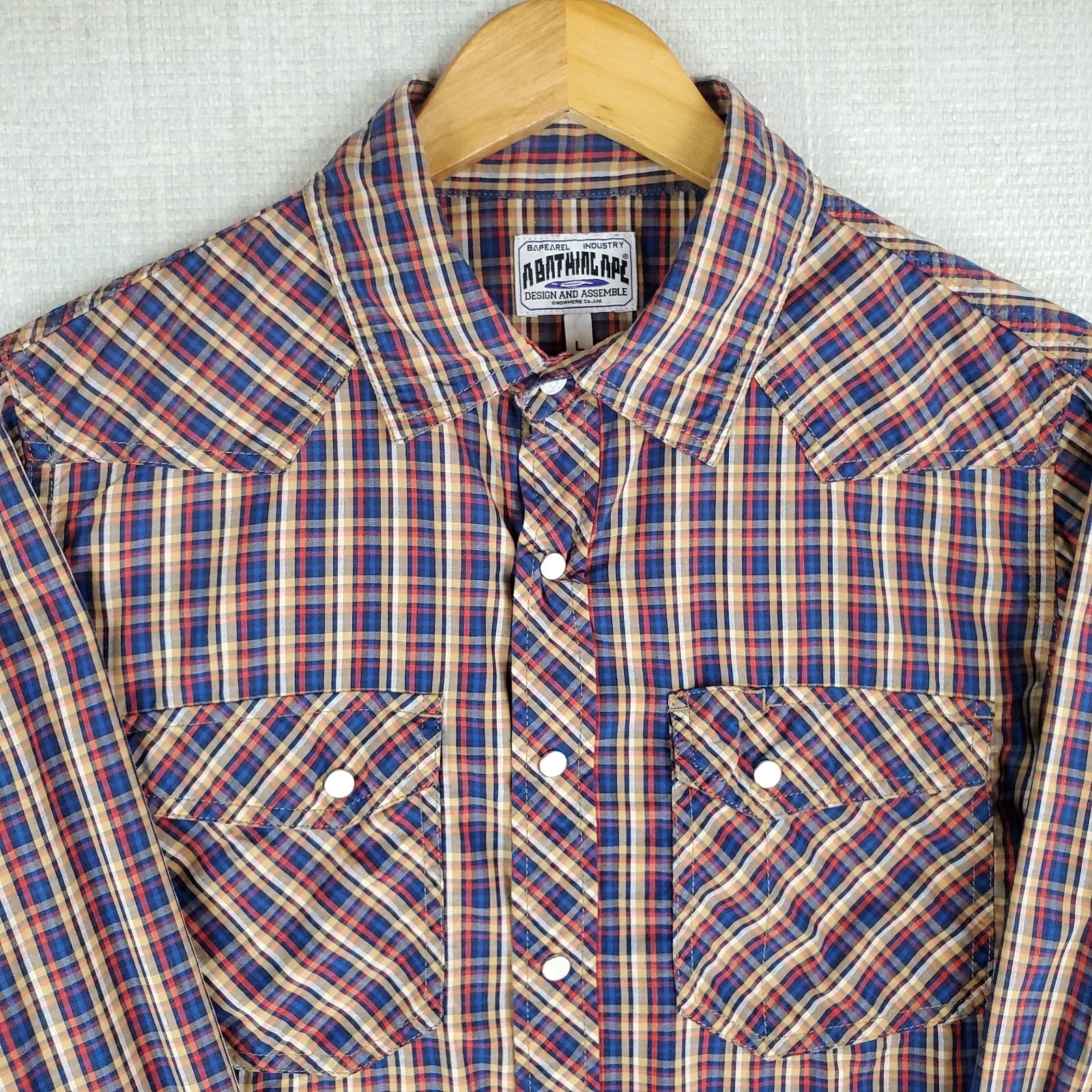 A BATHING APE (BAPE) Camicia sportiva BAPE BATHING APE JAPAN taglia large uomo western perla snap a quadri