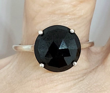 Solitaire Round 10X10 MM Black Onyx 925 Sterling Silver Ring Size 7.75