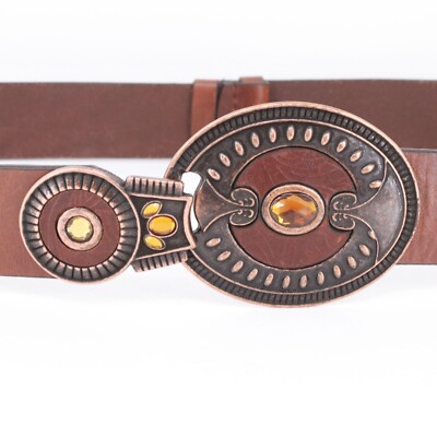 Chico\'s Belt Large Wide Dark Brown Leather with Amber color stone Detail Chico main image 4