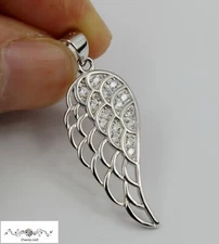 Women Silver Cubic Zircon Dream Free Fly Angel Wing 925 Sterling Silver Pendant