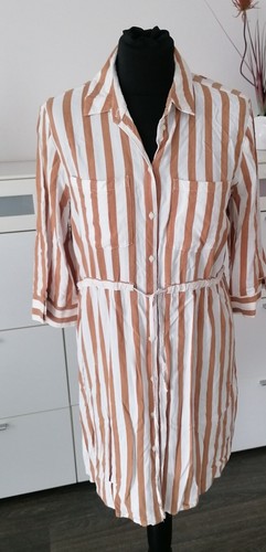Only Kleid Gr 38 40 Streifen Bindegürtel Hemd Blusen Kleid Weiß Braun 3/4Arm