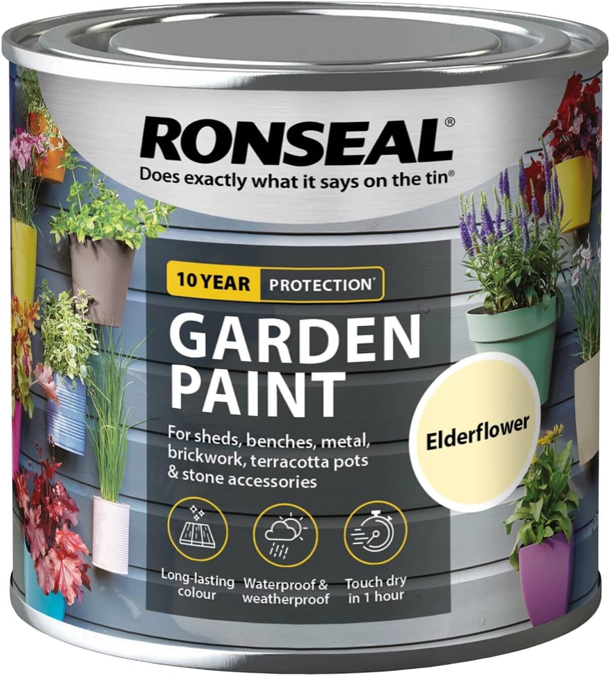 Ronseal Garden Paint Metal Wood Brick Stone Shed Furniture 250ml - Elderflower
