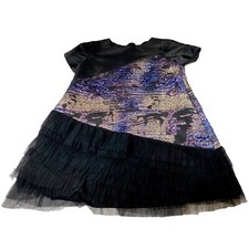 Tara’s Designs NY Dress M/L Black Abstract Metallic Tulle Hem Fit Flare