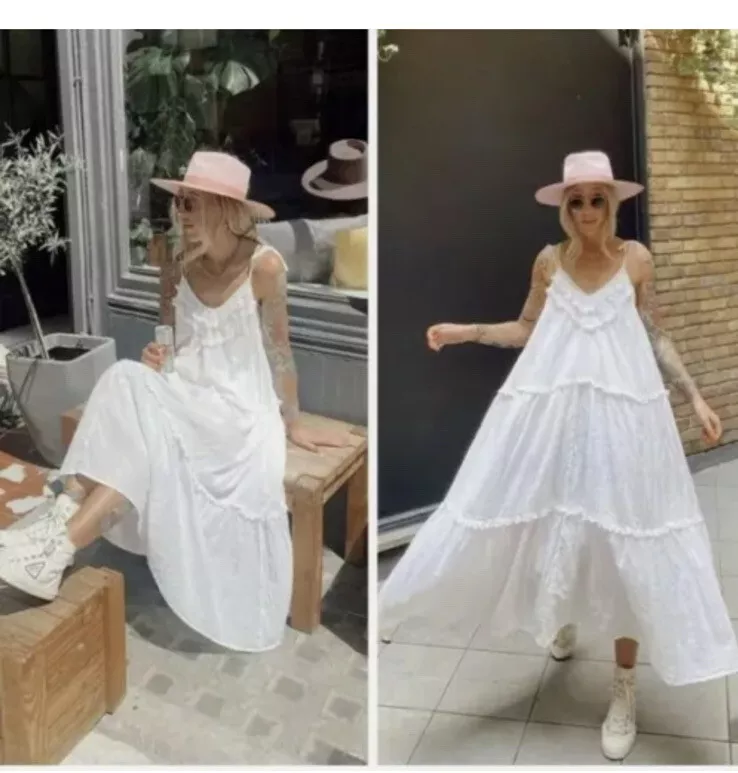 White cotton flowy dress sales