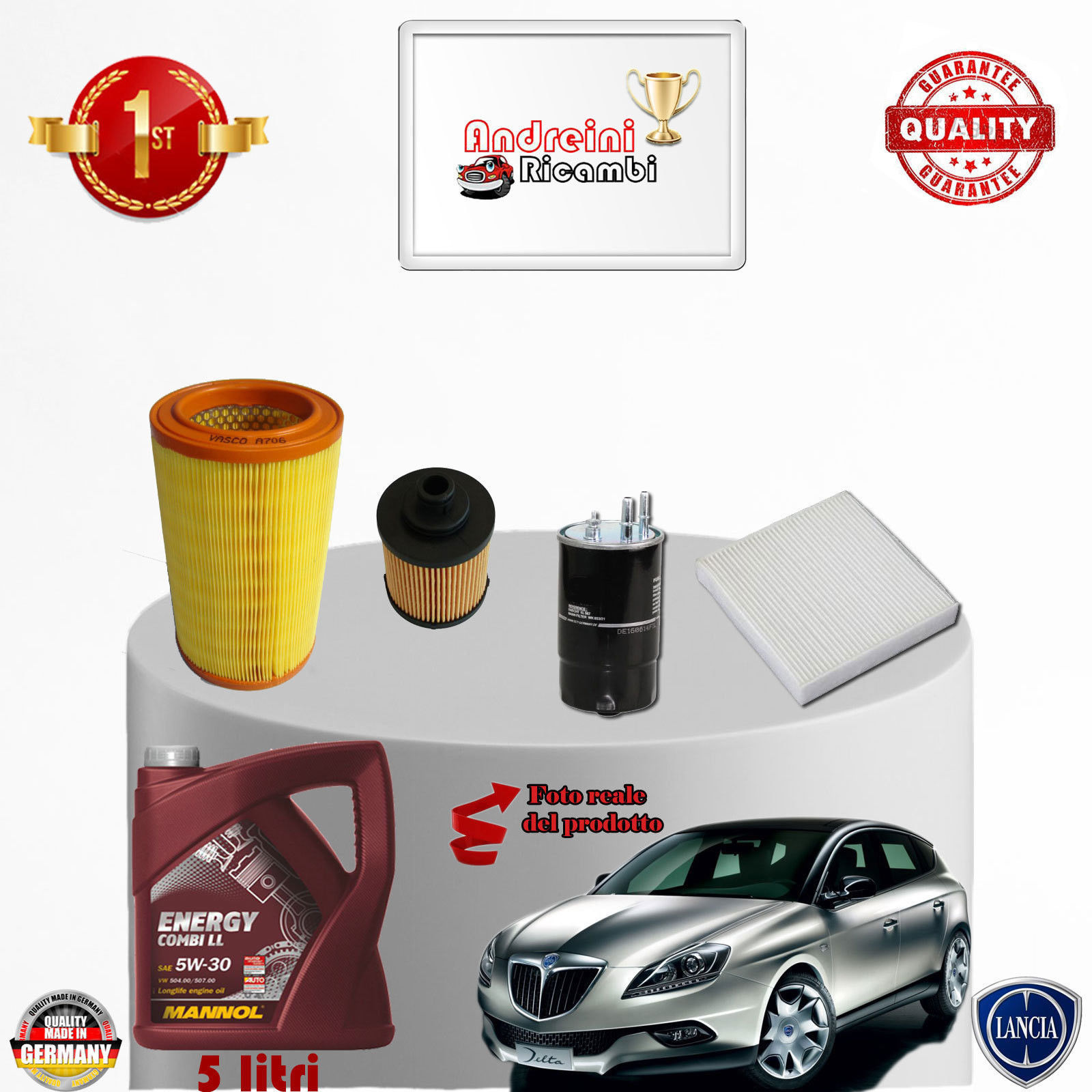 KIT TAGLIANDO FILTRI + OLIO LANCIA DELTA III 1.6 MJTD 88KW 120CV DAL 2014 ->
