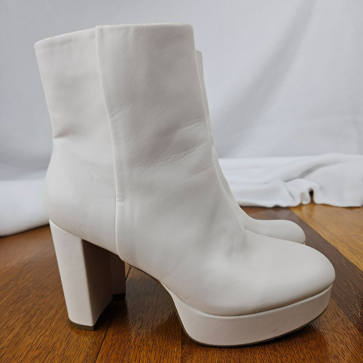 Block Heel White Gogo Booties White Disco 60s 70s Hippie GoGo