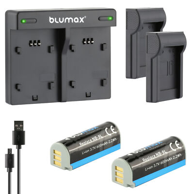 2x Akku + Lader für Canon NB-9L IXUS 1000 1000HS 1100HS 500HS 600 mAh (3,7V)