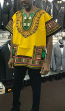 New Men African Yellow Dashiki 4XL, Chest up to 64 inches and Length 37"