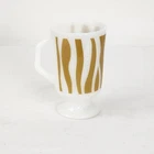 Fire King MCM Milk Glass Pedestal Mug Gold Zebra Stripe Pattern VTG Made in USA