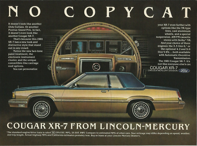 1981 Mercury Cougar XR-7 Ford vintage Print Ad 80's Car
