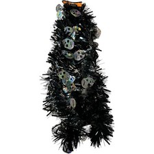 Halloween Die Cut Tinsel Garland Strand 9ft Black Silver Skulls new