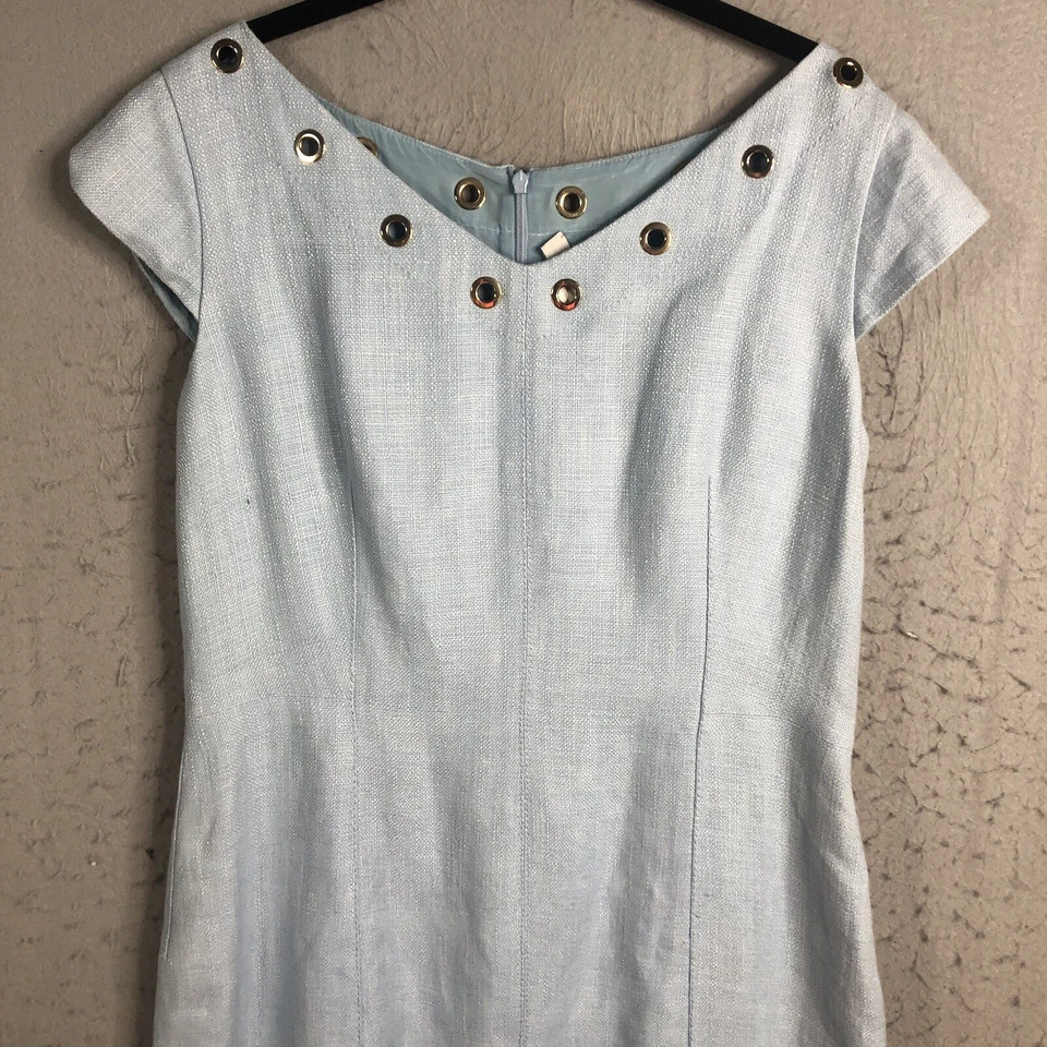 Платье женское Max Mara 12 США синее льняное льняное Италия 42 люверса дизайнерское мероприятие - Изображение 3 из 4