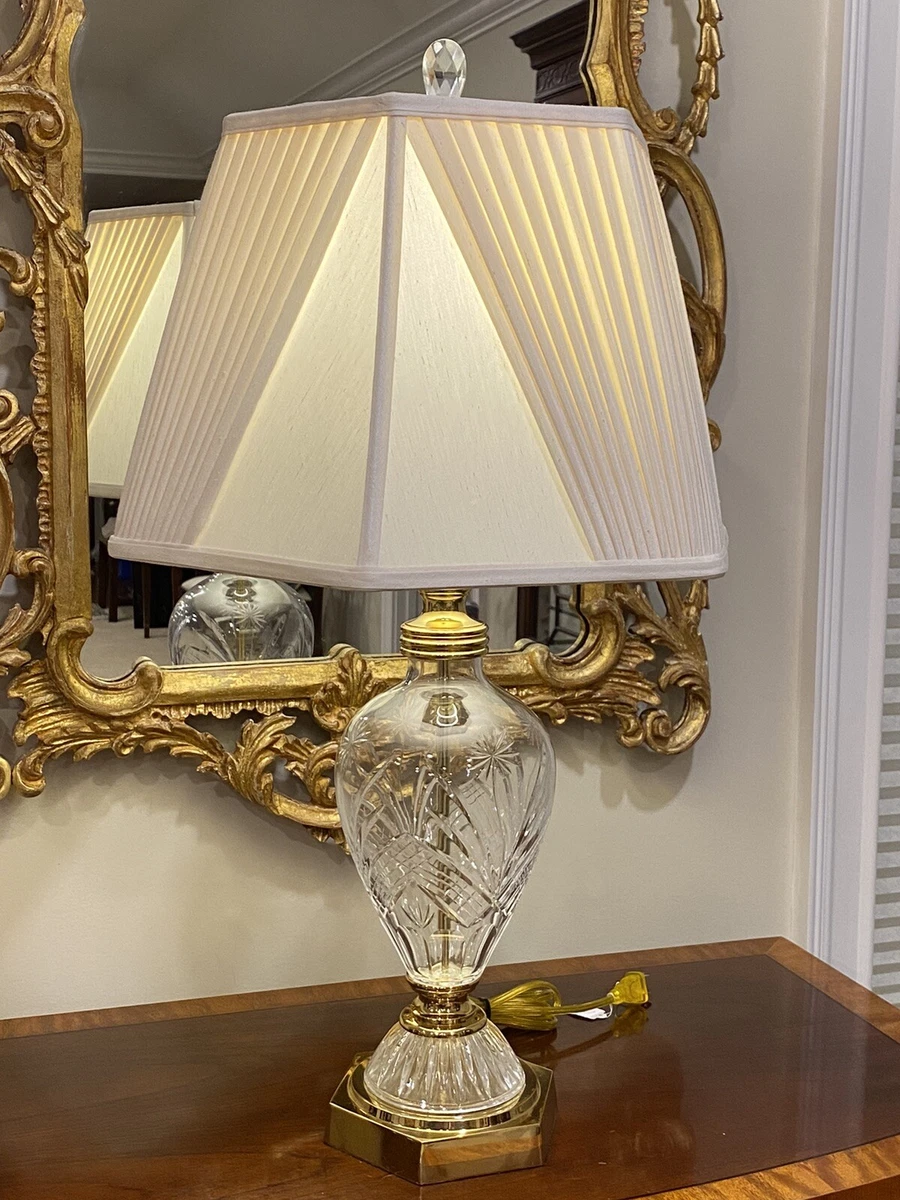 Polished Brass, Cut Crystal Table Lamp: Regency/Art Deco Elements.