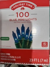 Blue Mini String Lights Indoor Outdoor Green Wire 21.5ft
