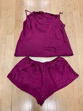 Vintage Victoria s Secret Gold Label Silk Pjs Tank Shorts Purple Slip Cami EUC