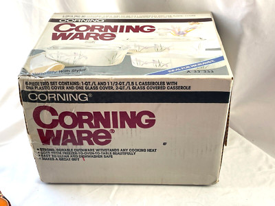 VINTAGE 1986 SEALED IN BOX CORNINGWARE SHADOW IRIS 6PC TRIO SET - FREE SHIP