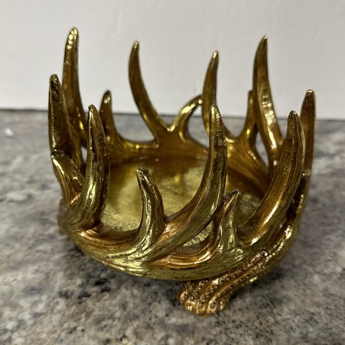 Scott Living Gold Color Deer Buck Antler Candle Holder For 3 Wick