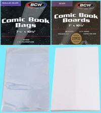 25 BCW REGULAR COMIC BOOK BAGS with FLAP & BACKING BOARDS Clear Archive Storage