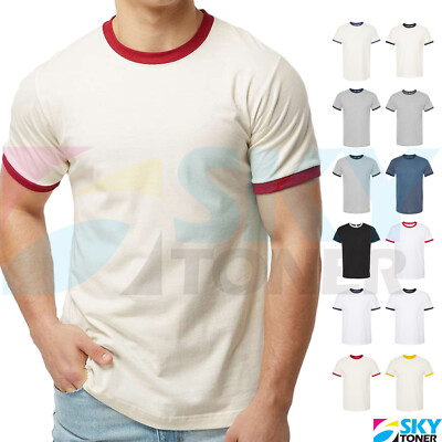 Fine Jersey Ringer Men's T-Shirt Retro Classic Style Plain Basic Tee Tultex 246