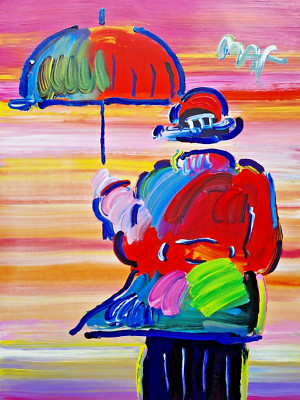 Original PETER MAX Umbrella Man KUNSTWERK Handgemahlt POPART Handsigniert 2007
