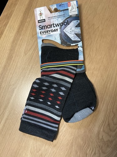 Smartwool XL Everyday Classic Stripe Crew Socks Charcoal