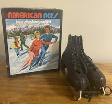 VTG - American Aces Figure Ice Skates w/ Original Box - Black - Boys Size 1 -    