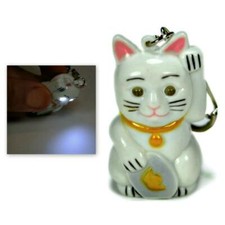 LED LUCKY CAT KEYCHAIN with Light Sound Maneki Neko Animal Noise Key Chain Ring