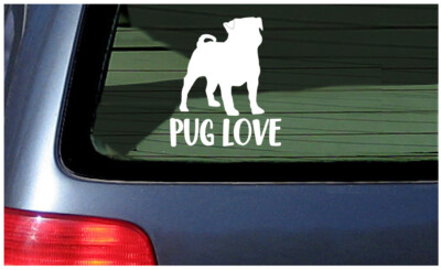 PUG LOVE vinyl decal sticker dog puppy fun window laptop lovable pugs