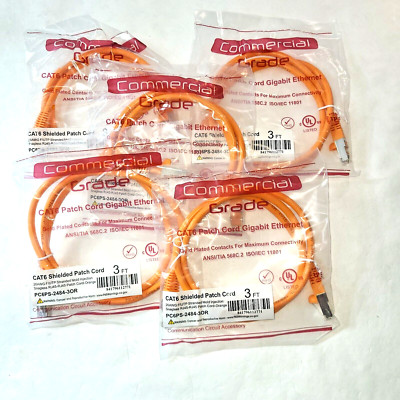 Lot of 5 pcs Cat6 26AWGF-UTP RJ45 Orange Patch Cable 3FT or 7FT Commercial Grade